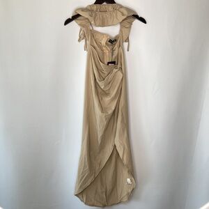 PrettyLittleThing Stone Strappy Cut Out Knotted Skirt Midaxi Dress Size 2